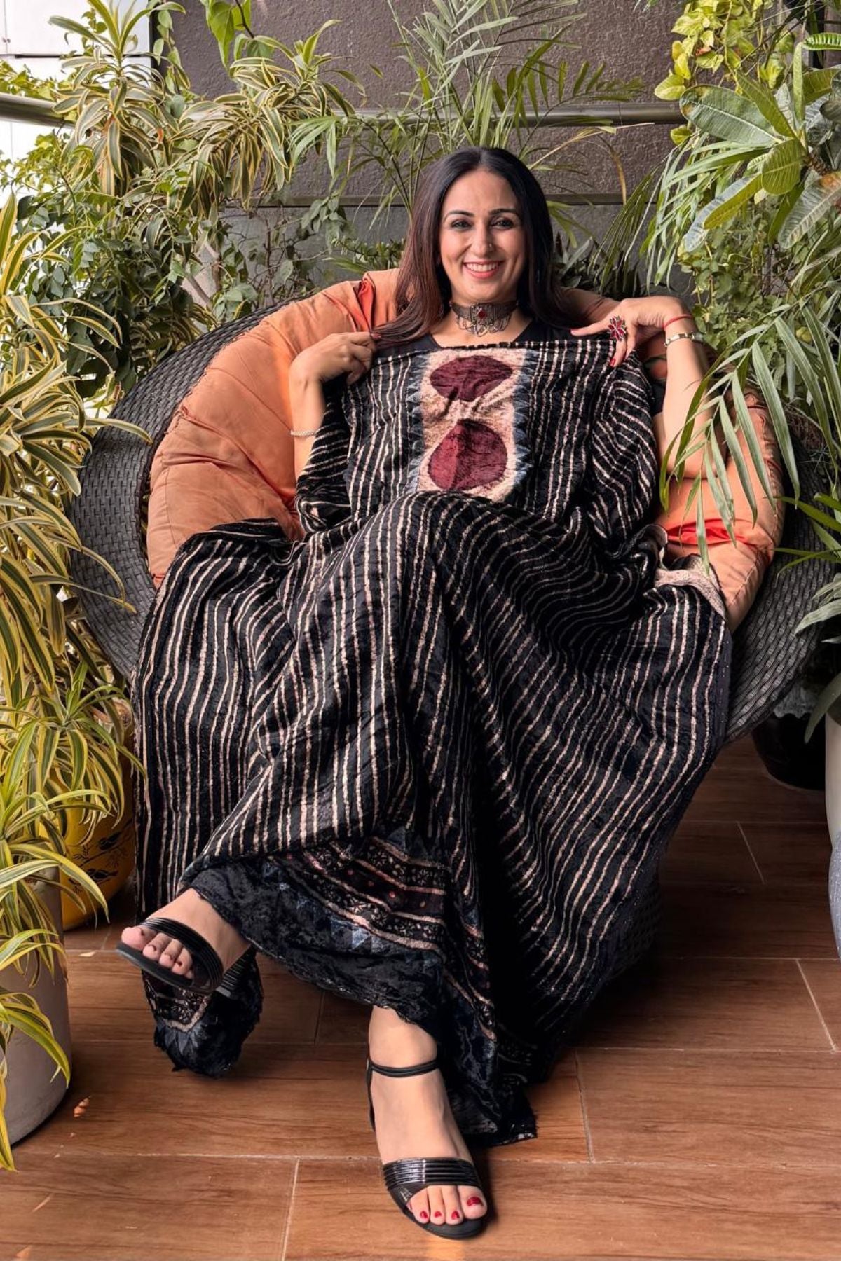 Ajrakh art on velvet (kurta only)
